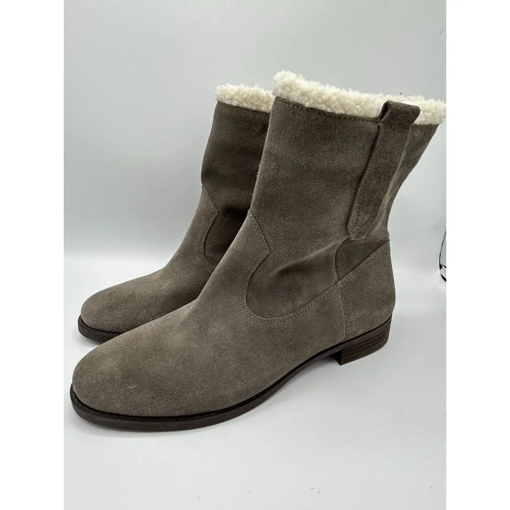 Sole Society Taupe Suede-Like Ankle Boots With Faux Shearling Lining Size 11 - Picture 2 of 8